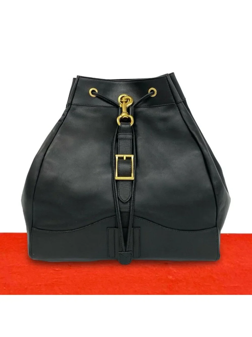 Gucci Vintage Logo Leather Drawstring Backpack Black
